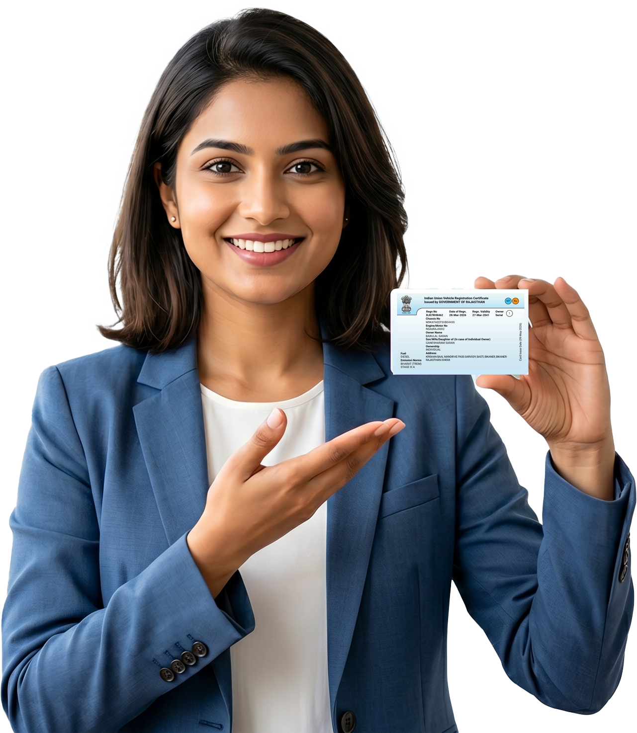Happy Female Retailer Holding Printed PVC Card